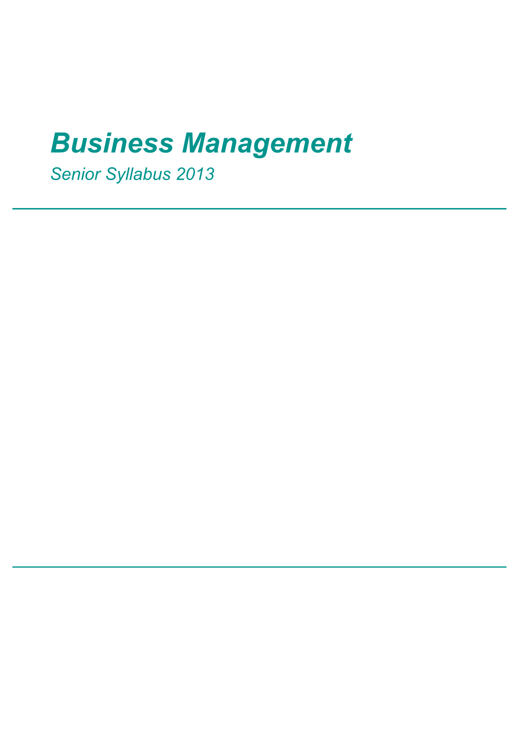 Business Management Senior Syllabus 2013