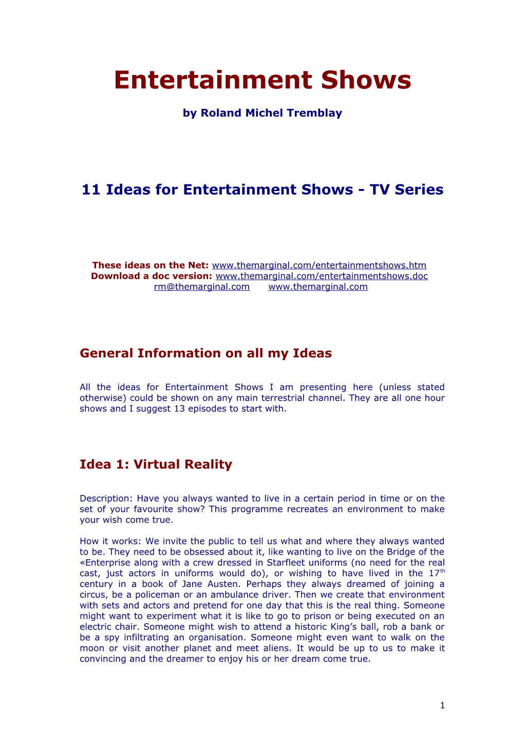 11 Ideas for Entertainment Shows - TV Series