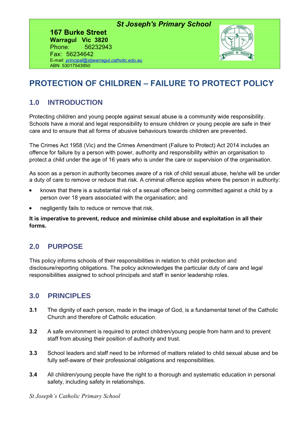 Protection of Children Failure to Protect Policy