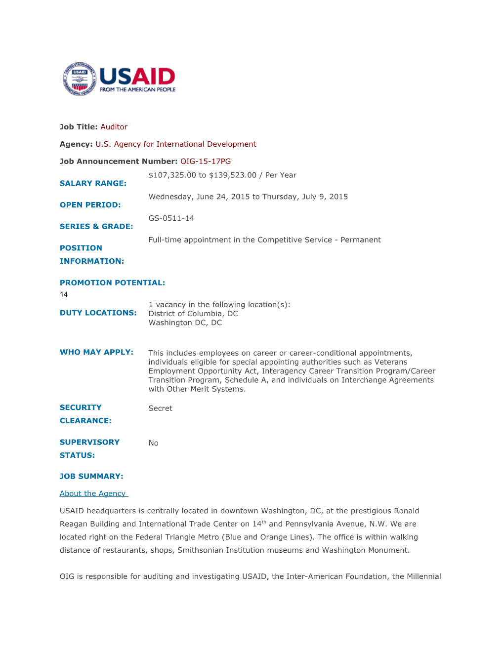 Agency:U.S. Agency for International Development