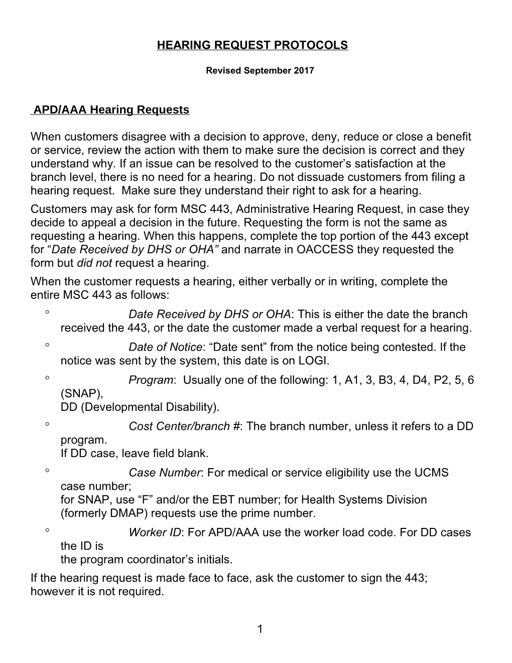 Hearing Request Protocols