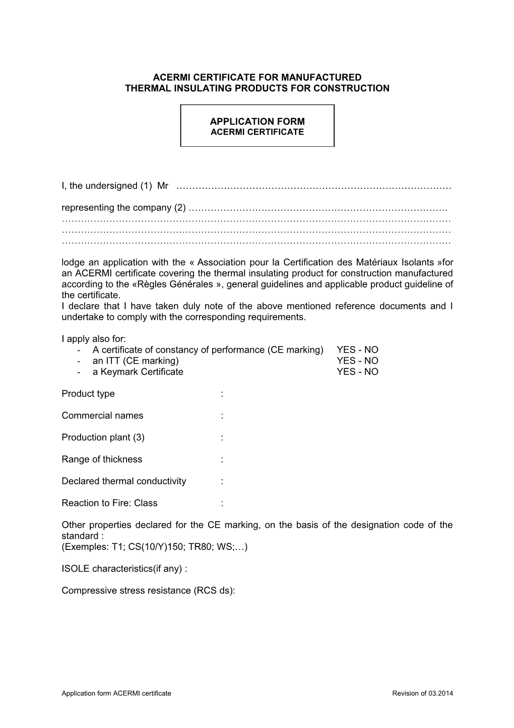 Acermi Certificate for Manufactured