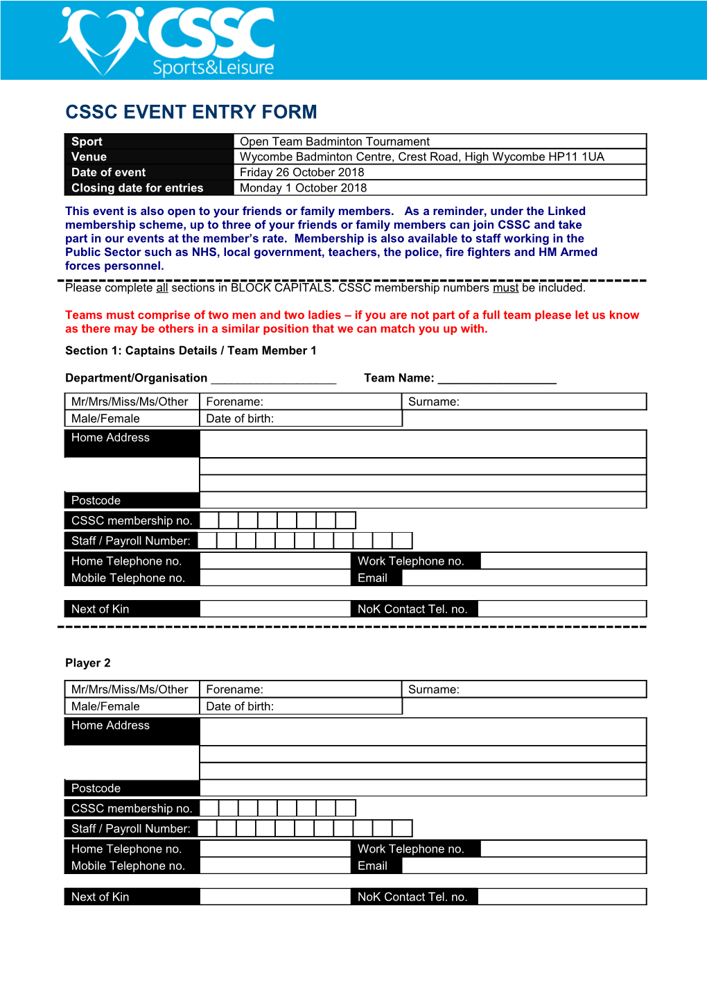 CSSC Event Entry Form