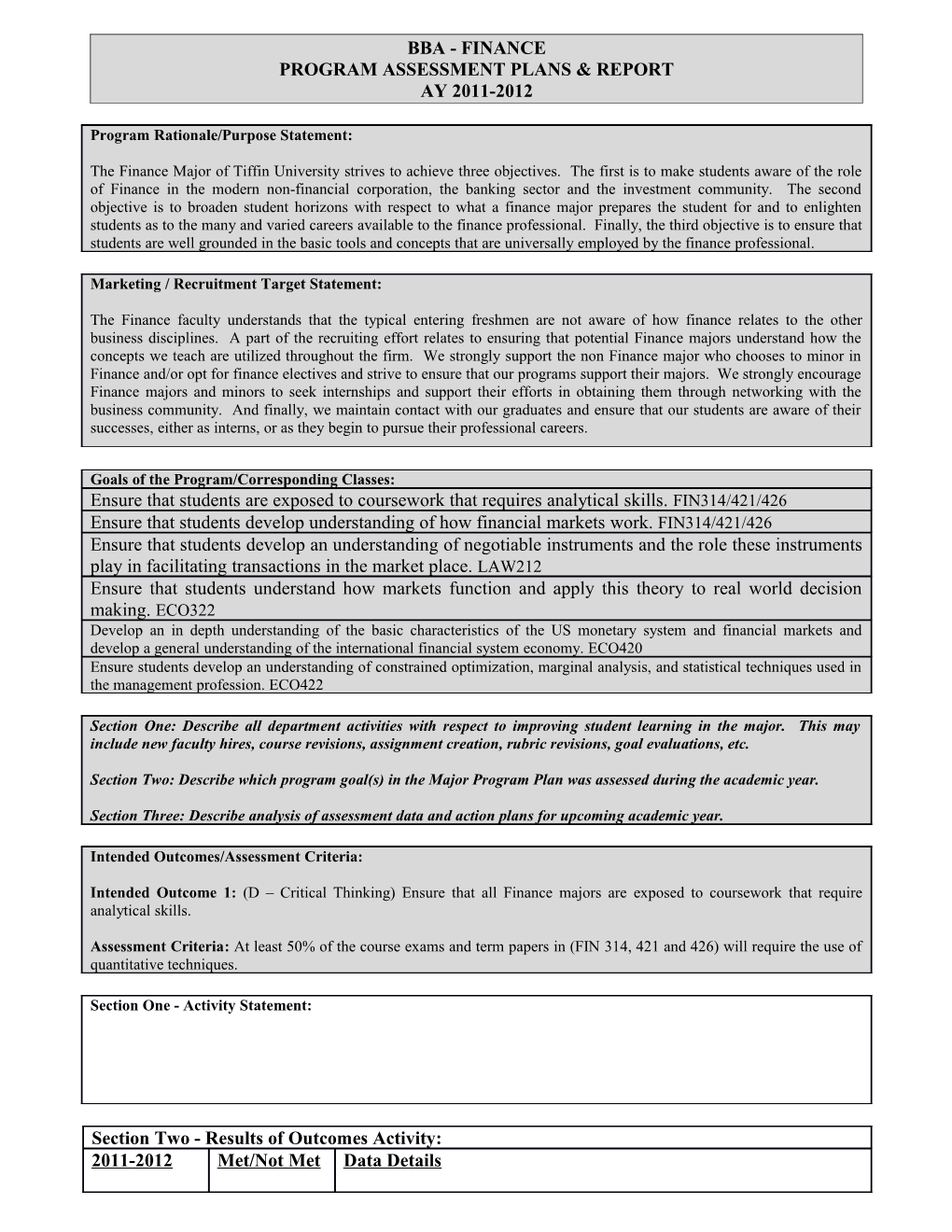 Program Assessment Plans & Report