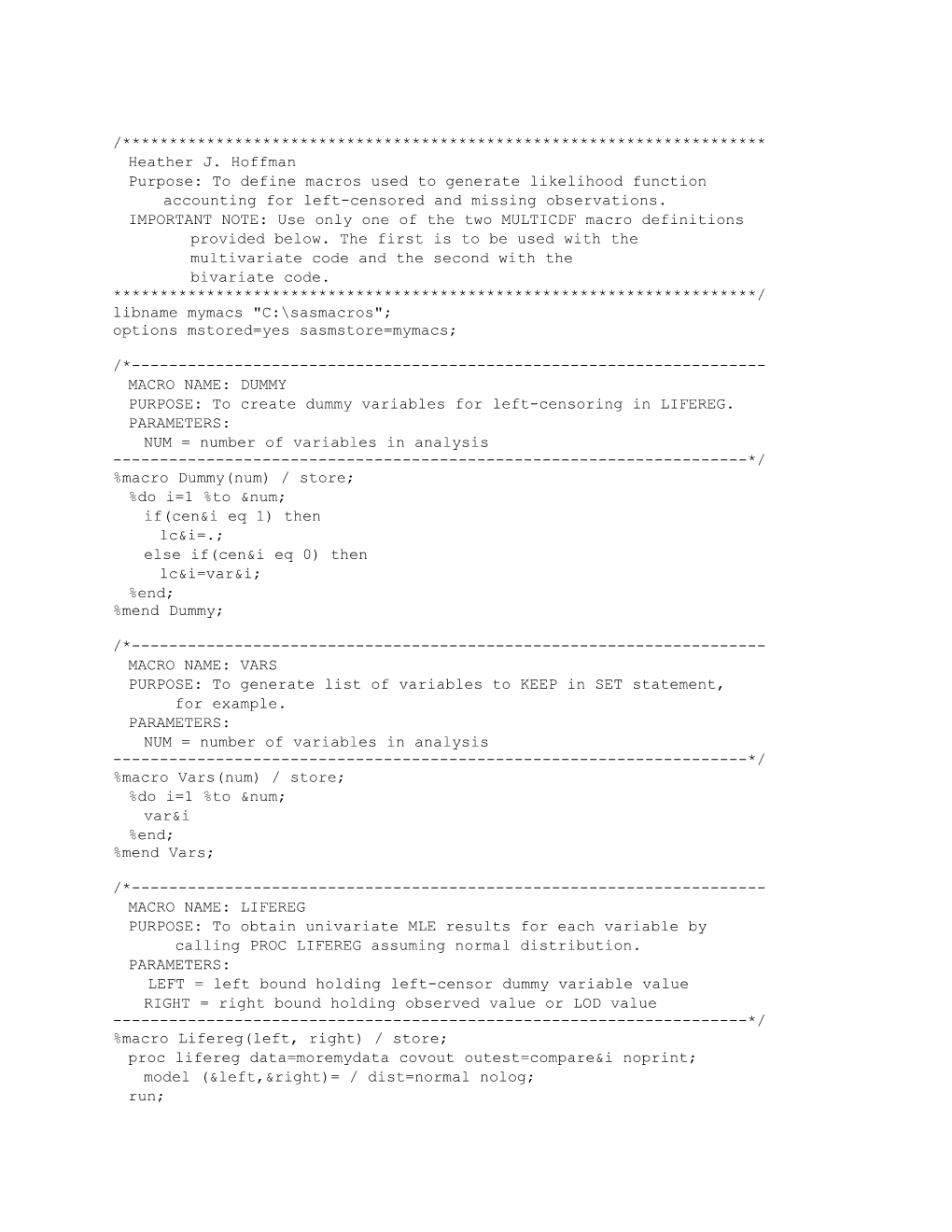 Purpose: to Define Macros Used to Generate Likelihood Function