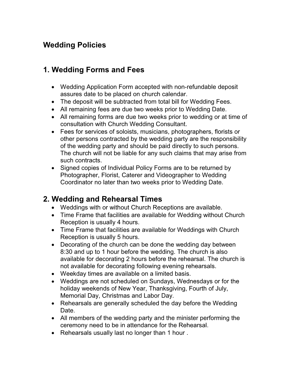 1. Wedding Forms and Fees