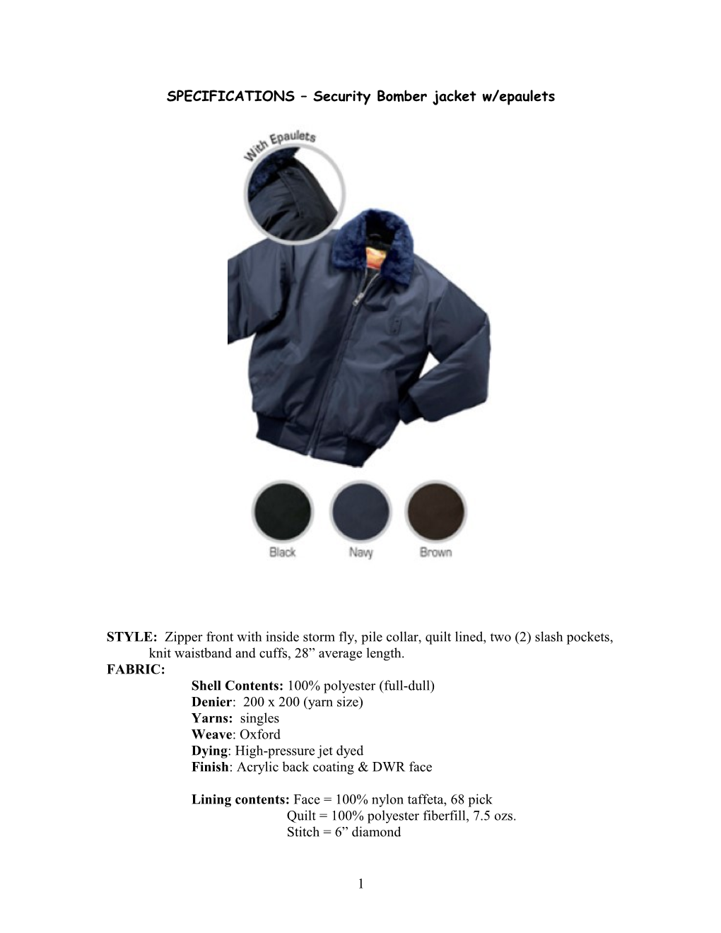 Specification - Millennium Police Jacket #530