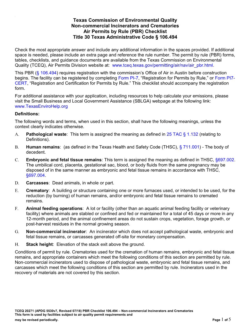 TCEQ-Title 30 Texas Administrative Code 106.494