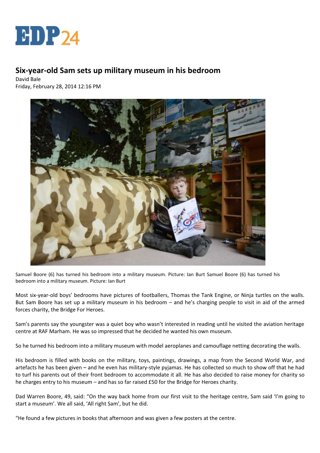 Six-Year-Old Sam Sets up Military Museum in His Bedroom