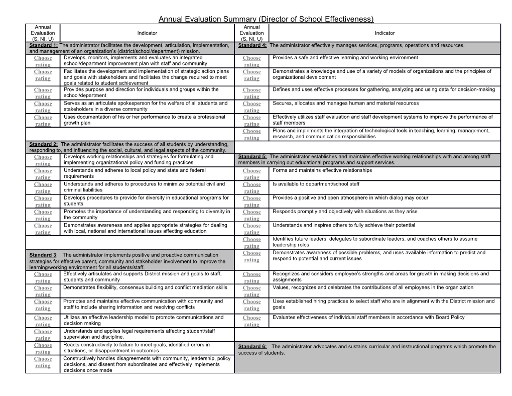 Annual Evaluation Summary (Director of School Effectiveness)