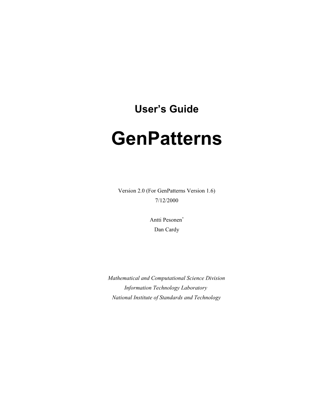 Version 2.0 (For Genpatterns Version 1.6)