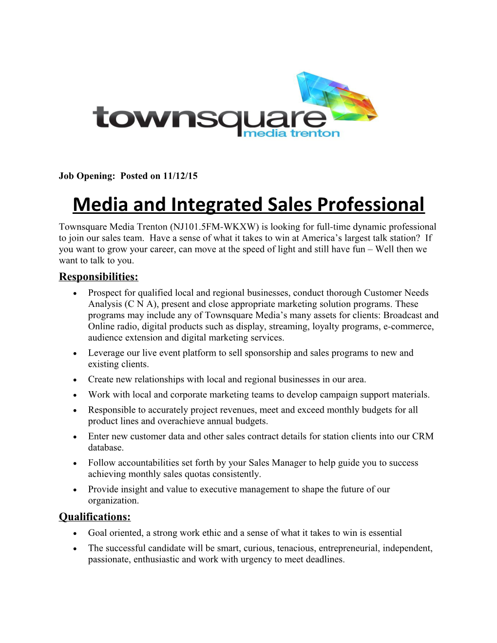 Media and Integrated Sales Professional