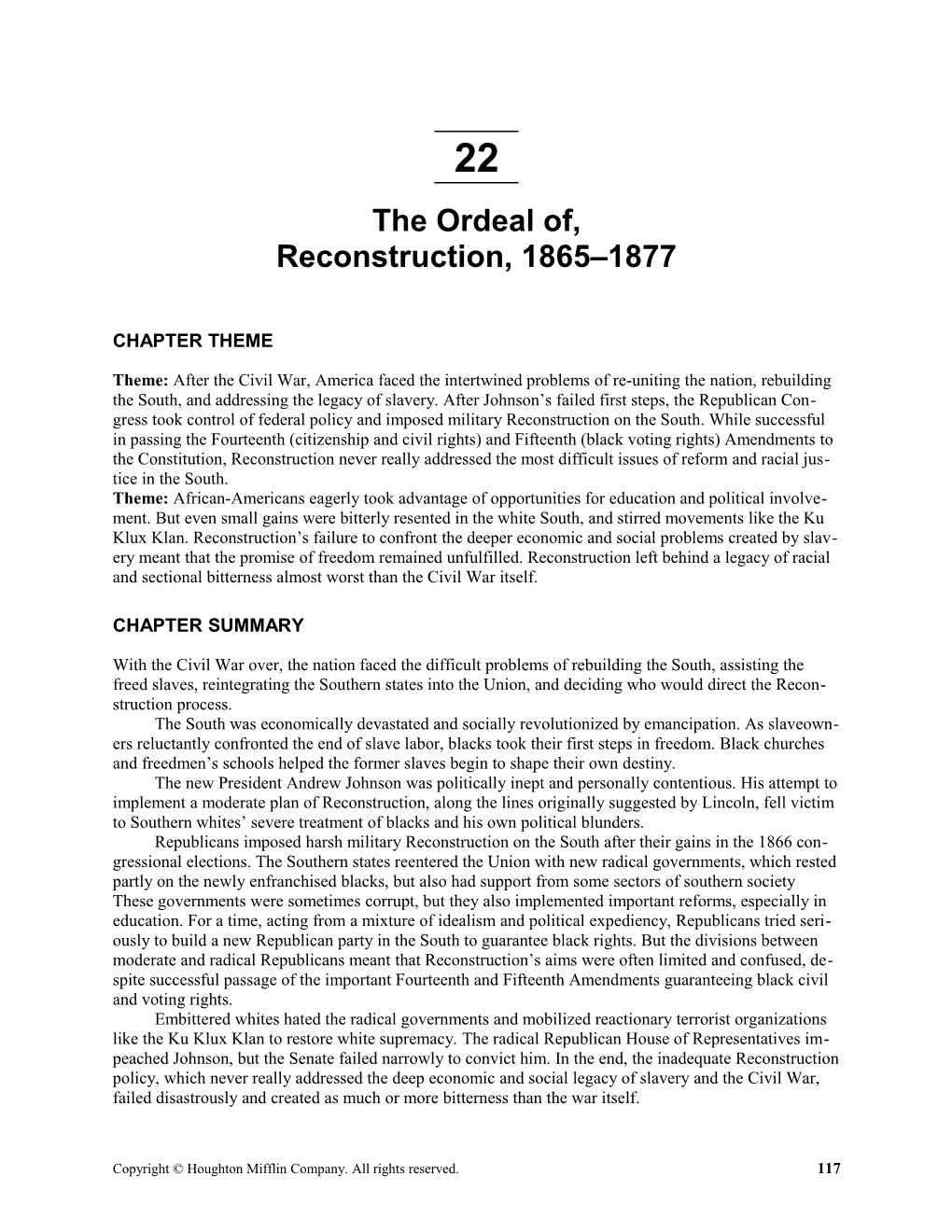 The Ordeal of Reconstruction, 1865-1877