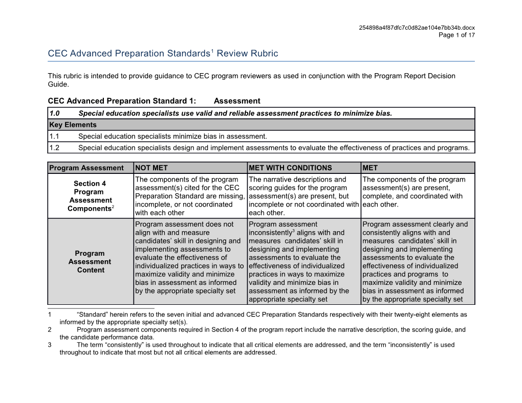 CEC Advancedpreparation Standards 1 Review Rubric