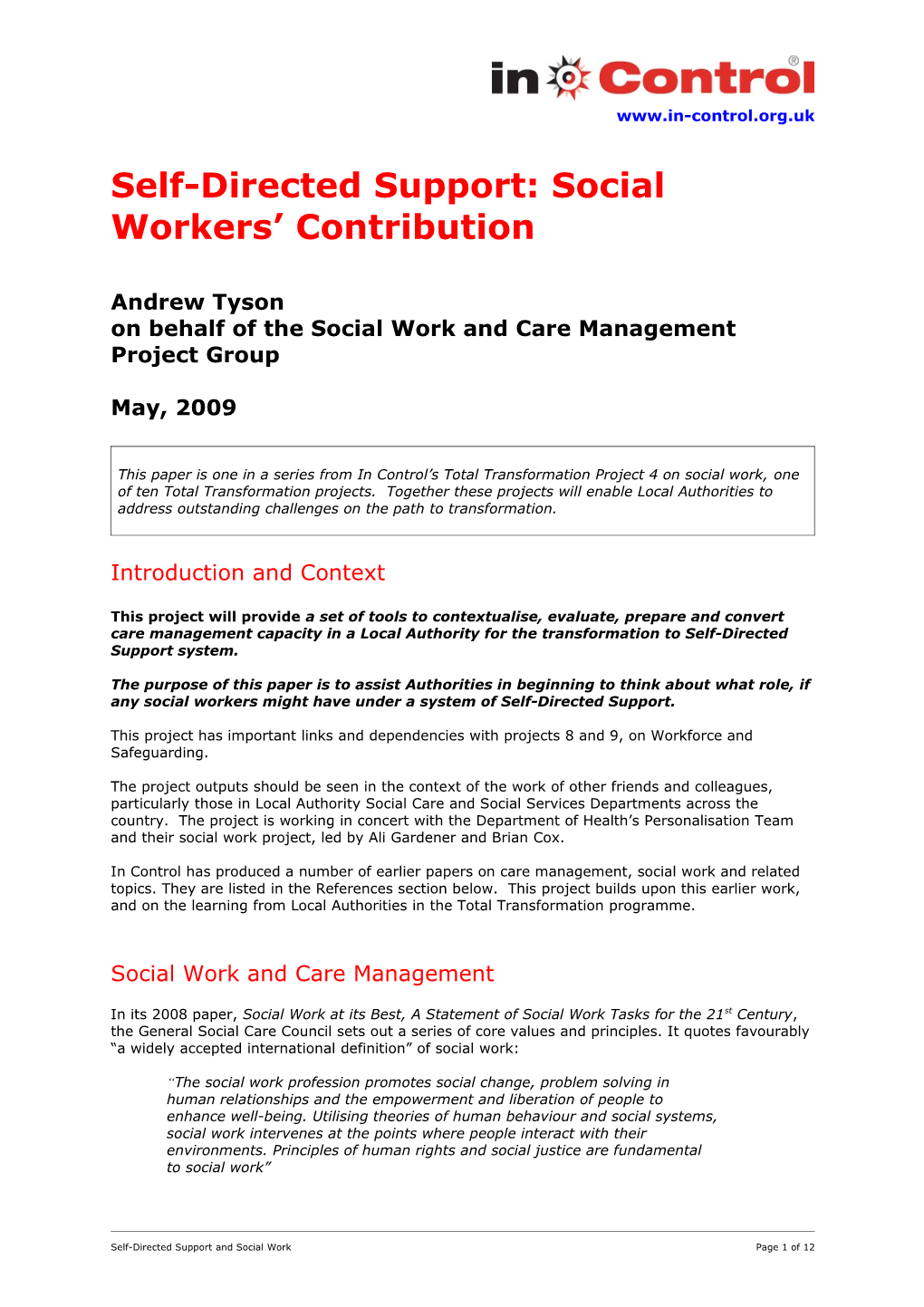Self-Directed Support: Social Workers Contribution