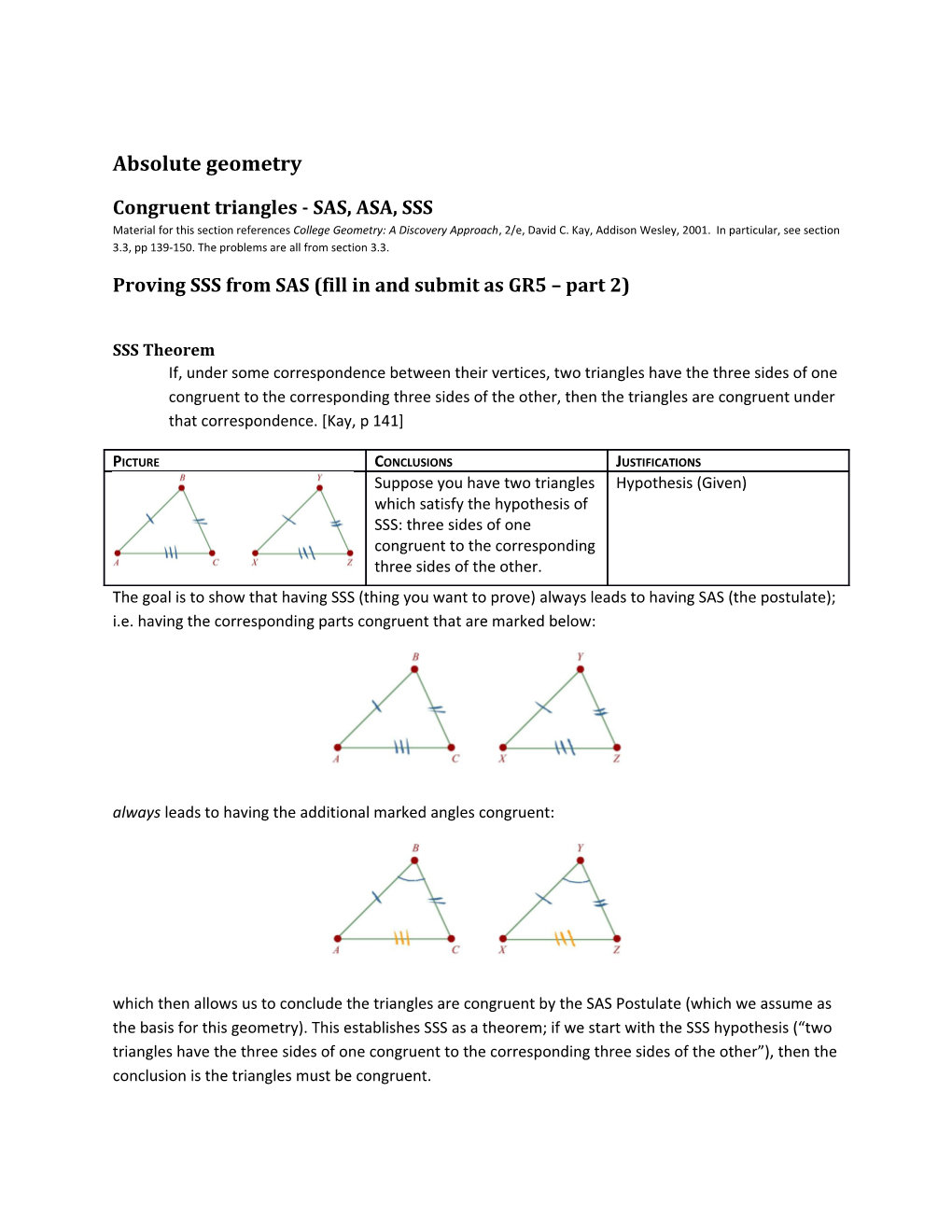 Congruent Triangles - SAS, ASA, SSS