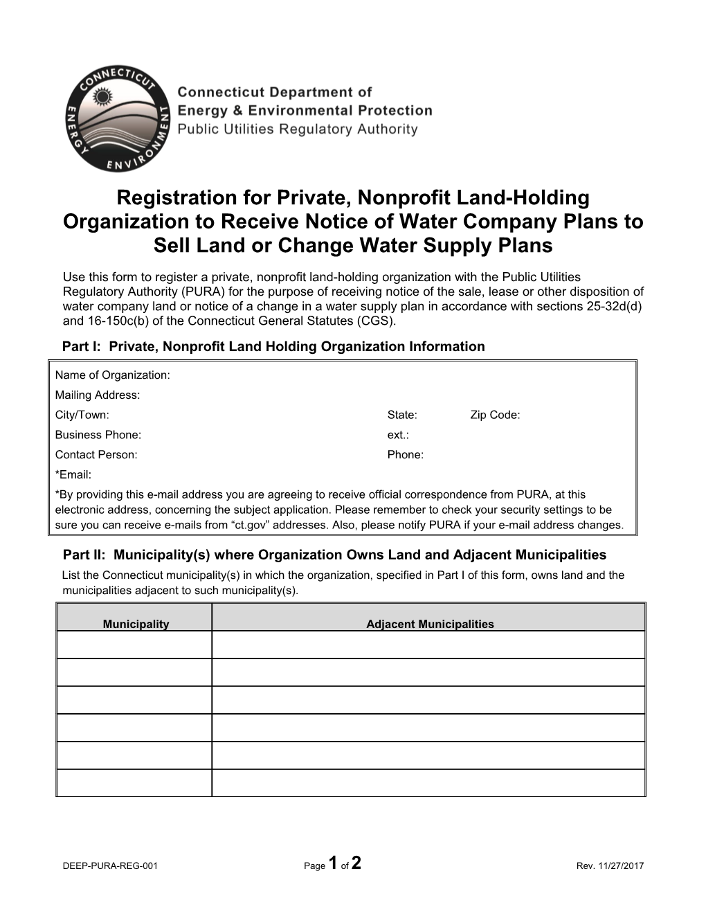 Registration for Private, Nonprofit Land Holding Organization to Receive Notice of Water