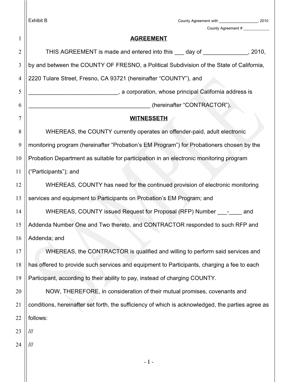 Exhibit B County Agreement with ______, 2010