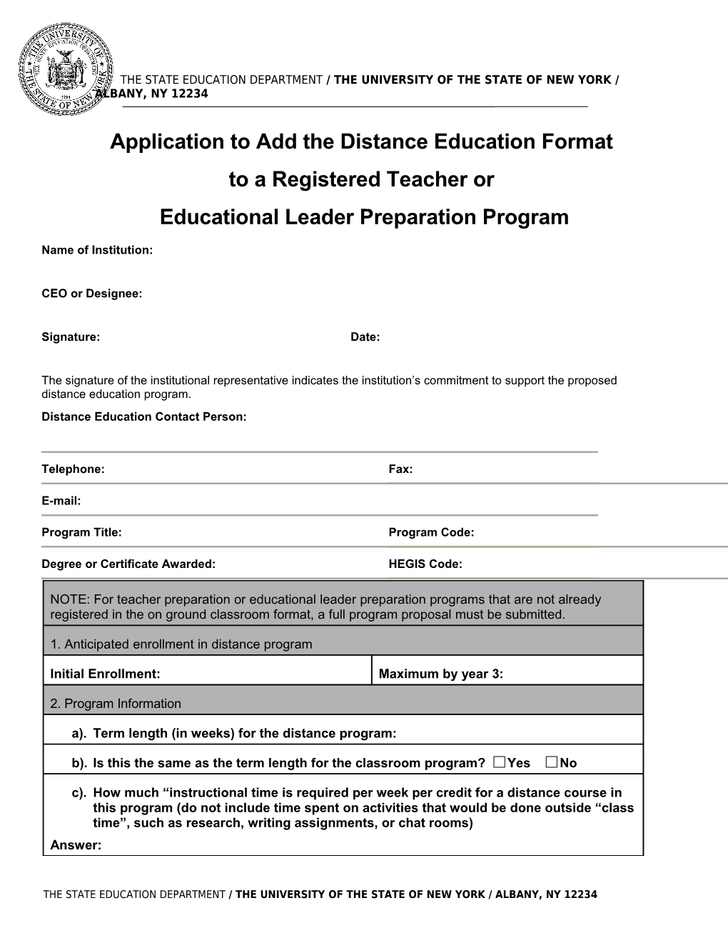 Application for Addition of the Distance Education Format