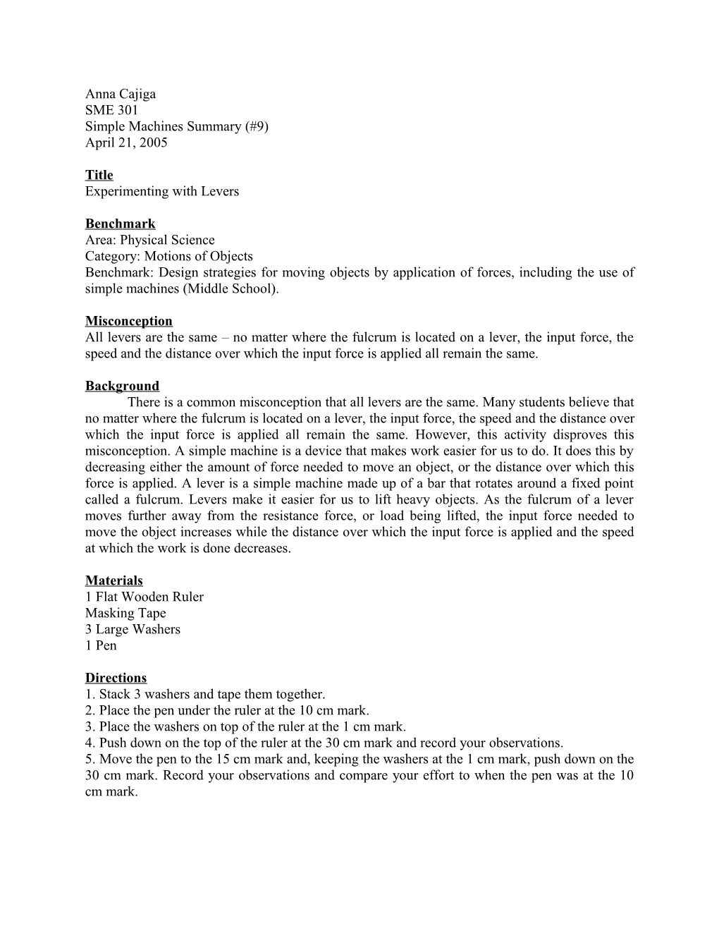 Simple Machines Summary (#9)