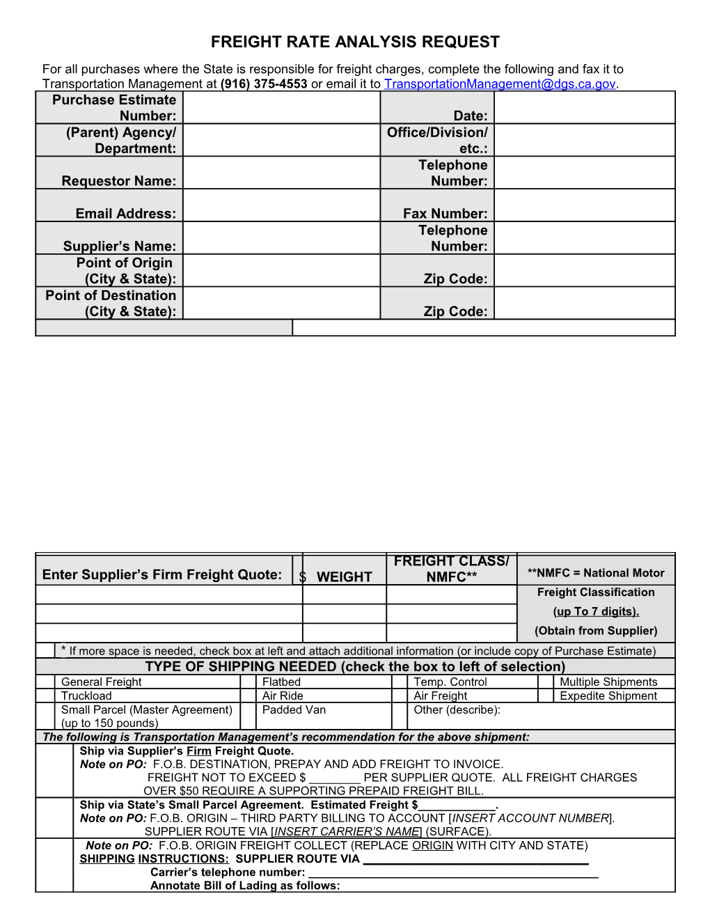 Freight Work-Up Fax Sheet