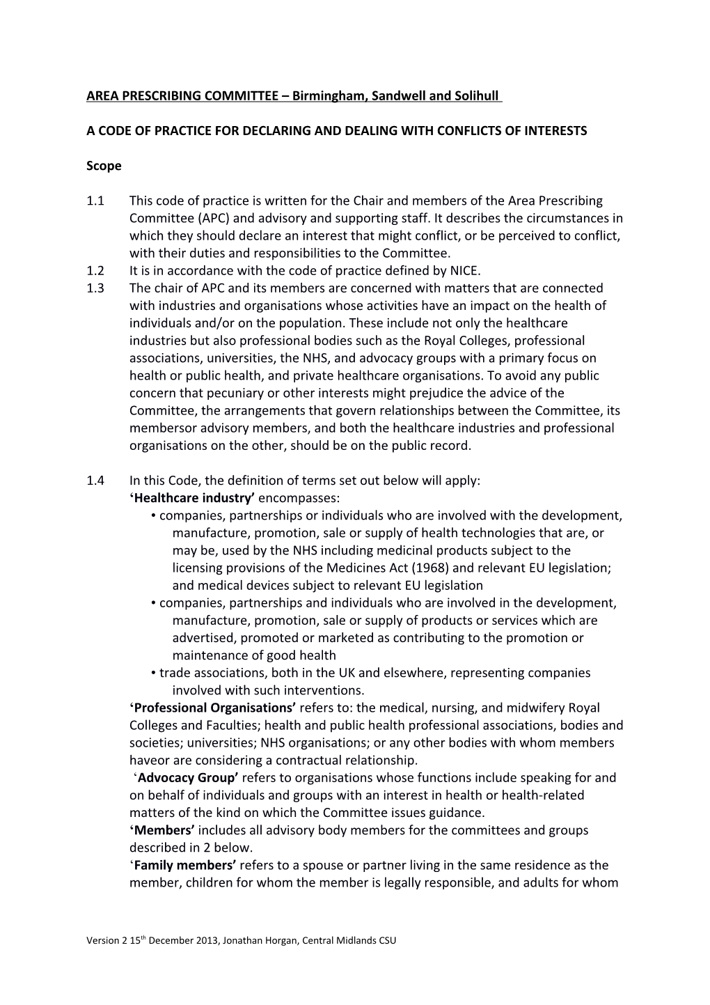 AREA PRESCRIBING COMMITTEE Birmingham, Sandwell and Solihull