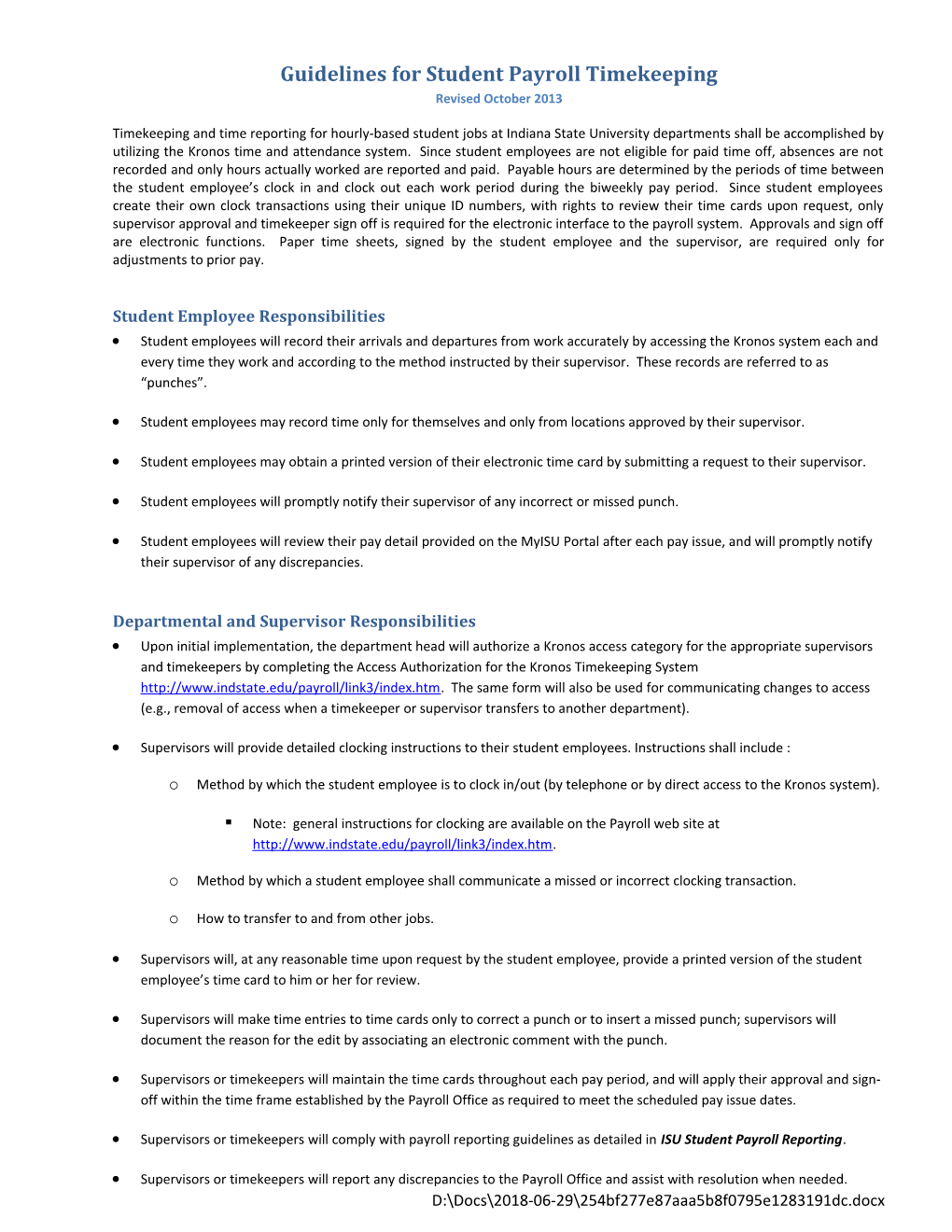 Guidelines for Student Payroll Timekeeping