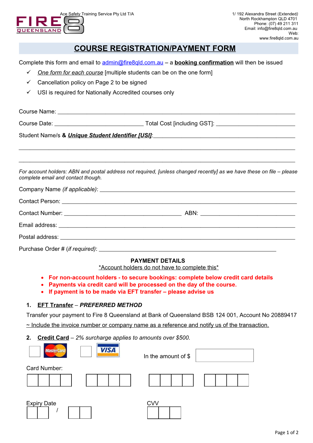 Complete This Form and Email to a Booking Confirmation Will Then Be Issued