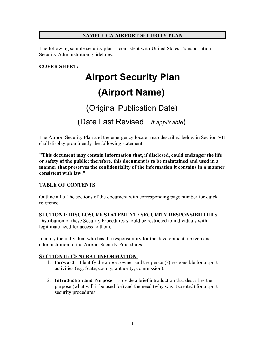 Sample Ga Airport Security Plan