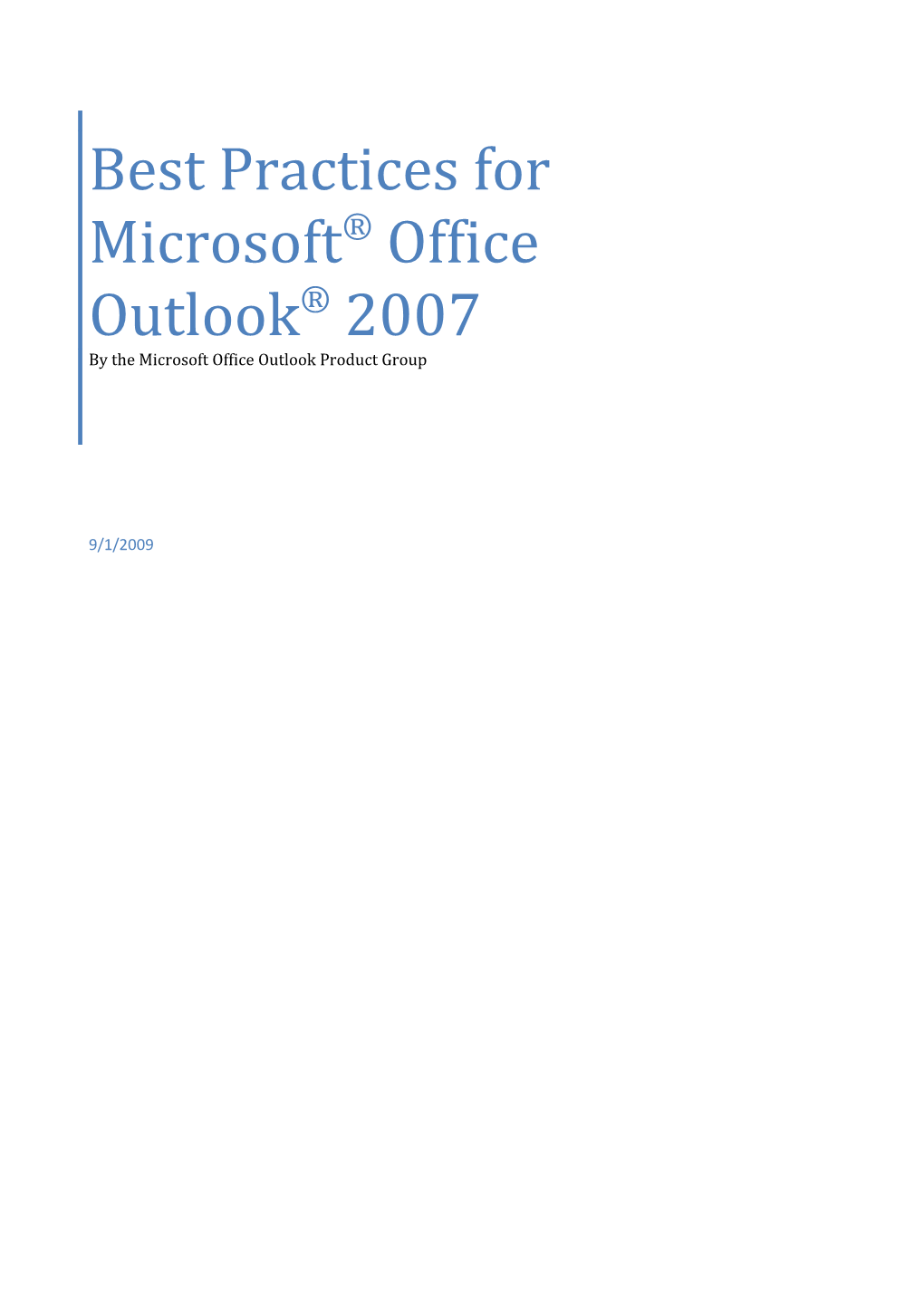 Best Practices for Microsoft Office Outlook 2007