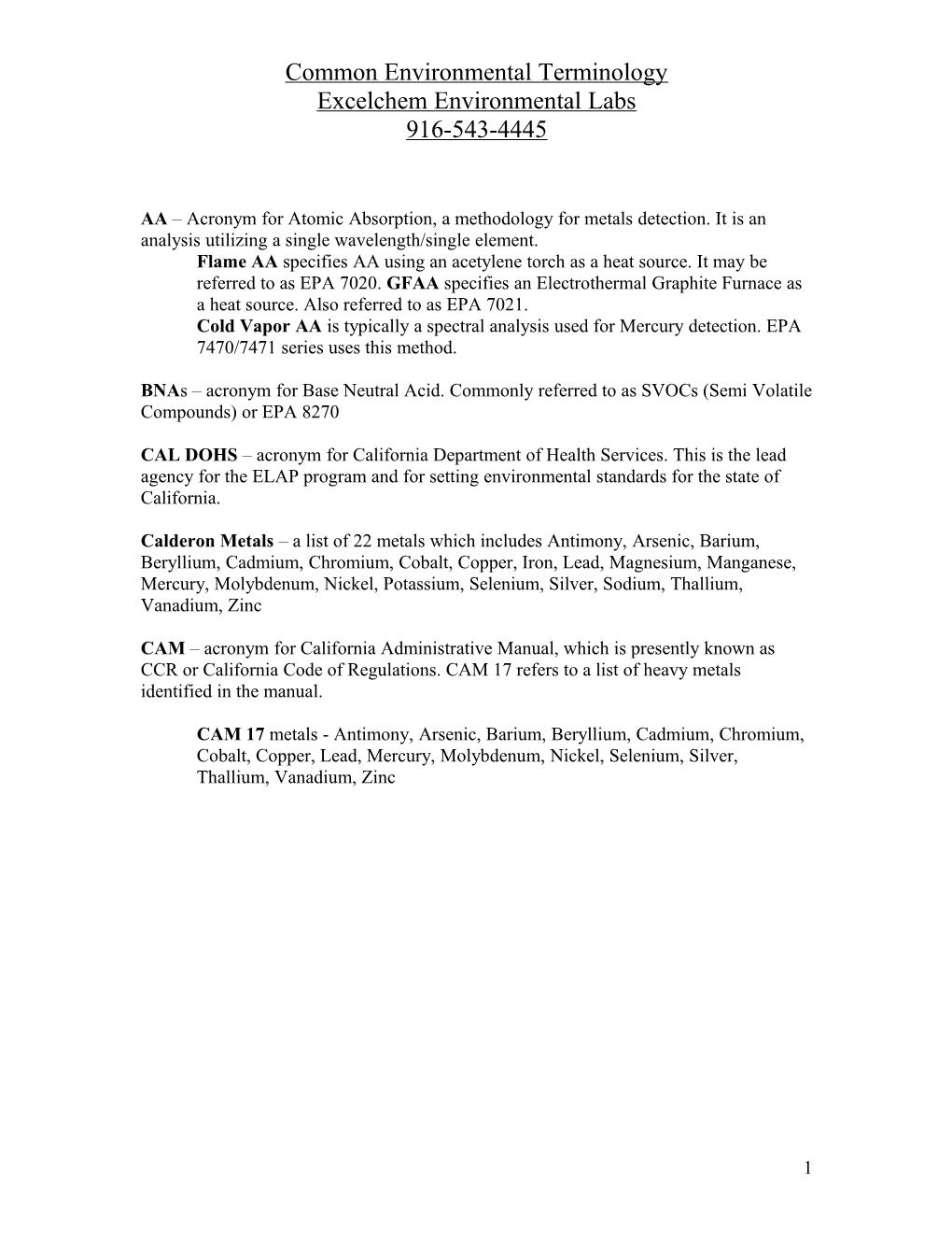 Some Common Terminology Used in Environmental Analyses