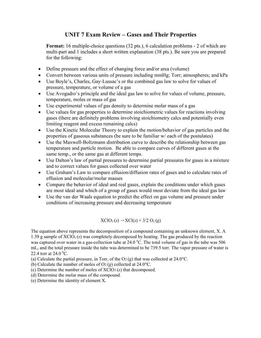 UNIT 7 Exam Review Gases and Their Properties