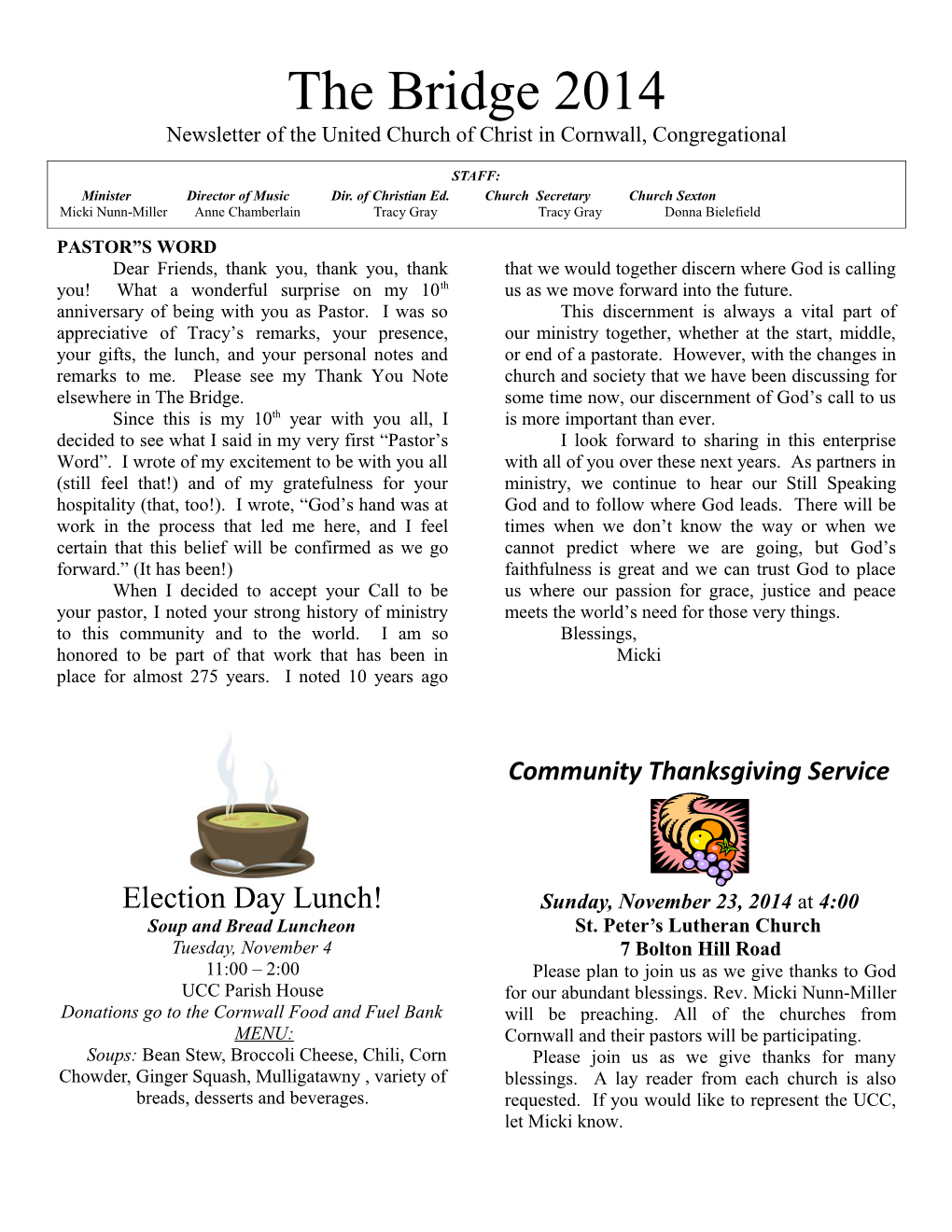 Newsletter of the United Church of Christ in Cornwall, Congregational