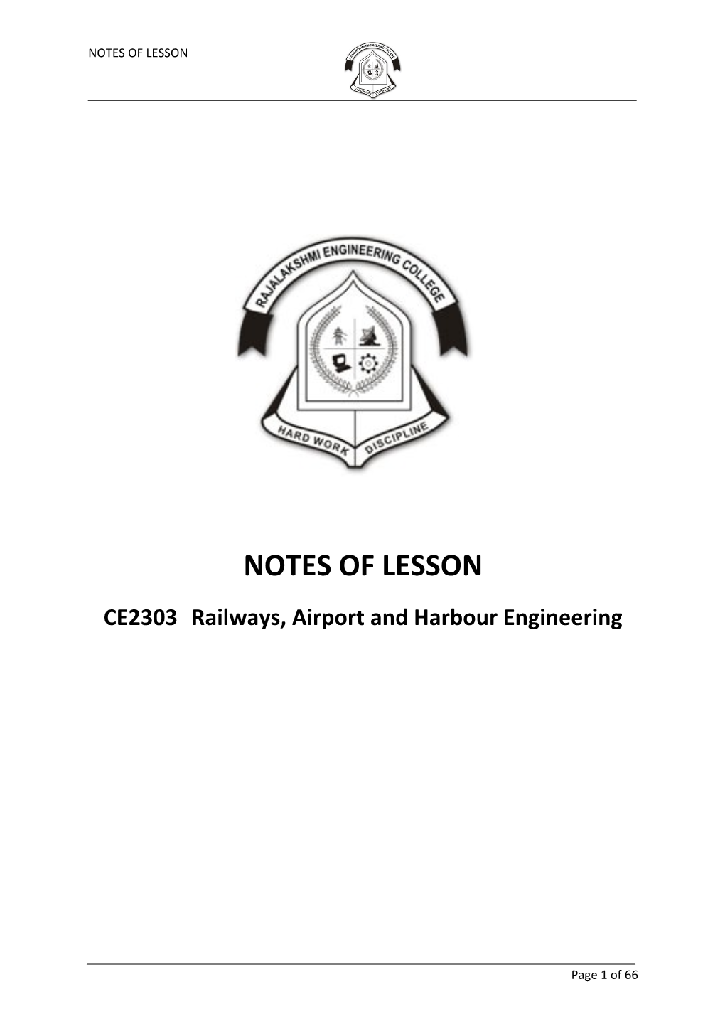 Ce2303railways, Airport and Harbour Engineering