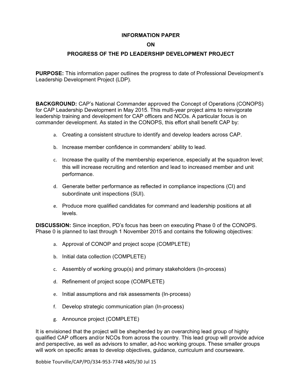 Progress of the Pd Leadership Development Project