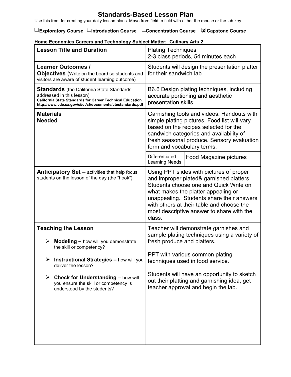 Madeline Hunter Standards-Based Lesson Plan