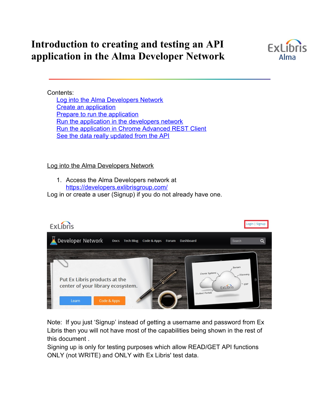 Log Into the Alma Developers Network