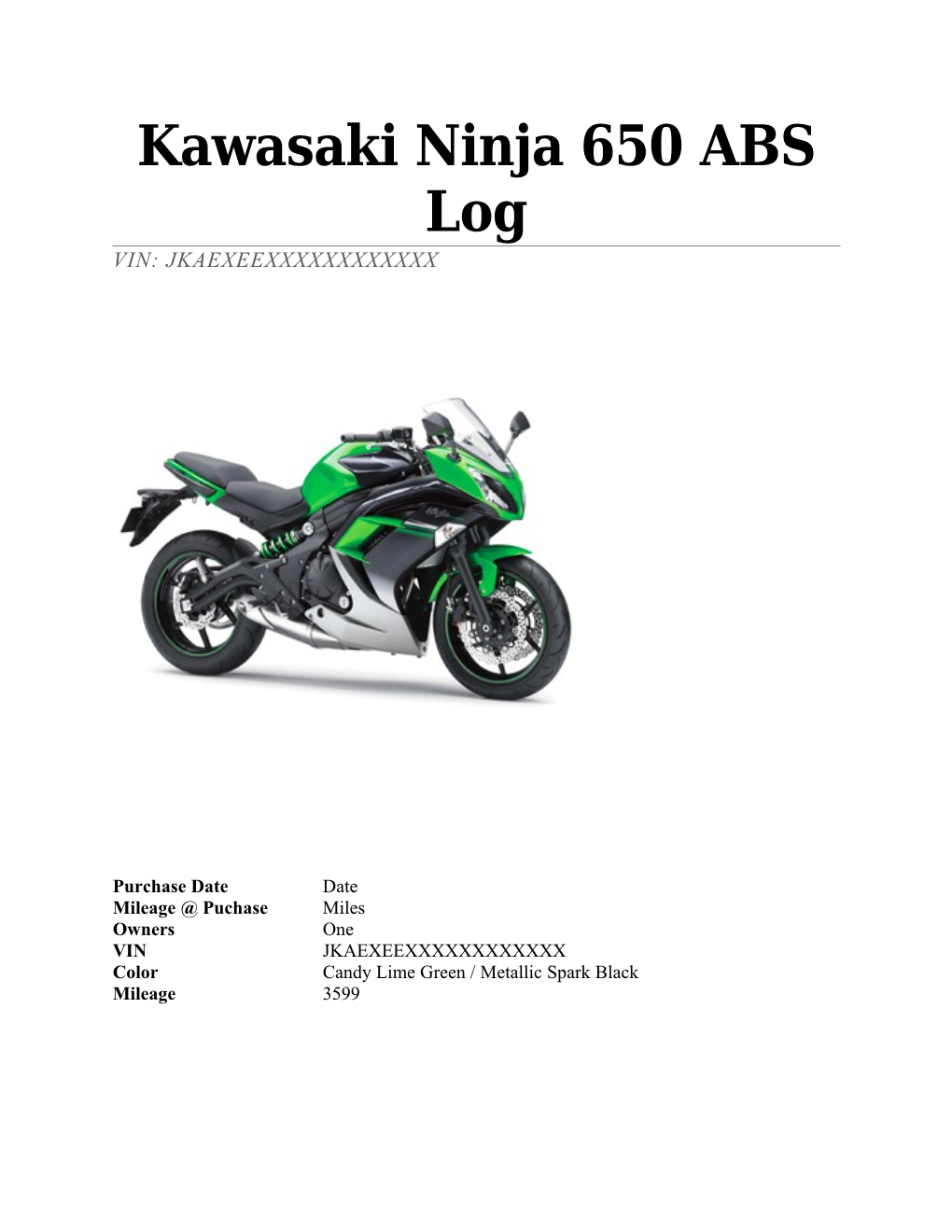 Kawasaki Ninja 650 ABS Log