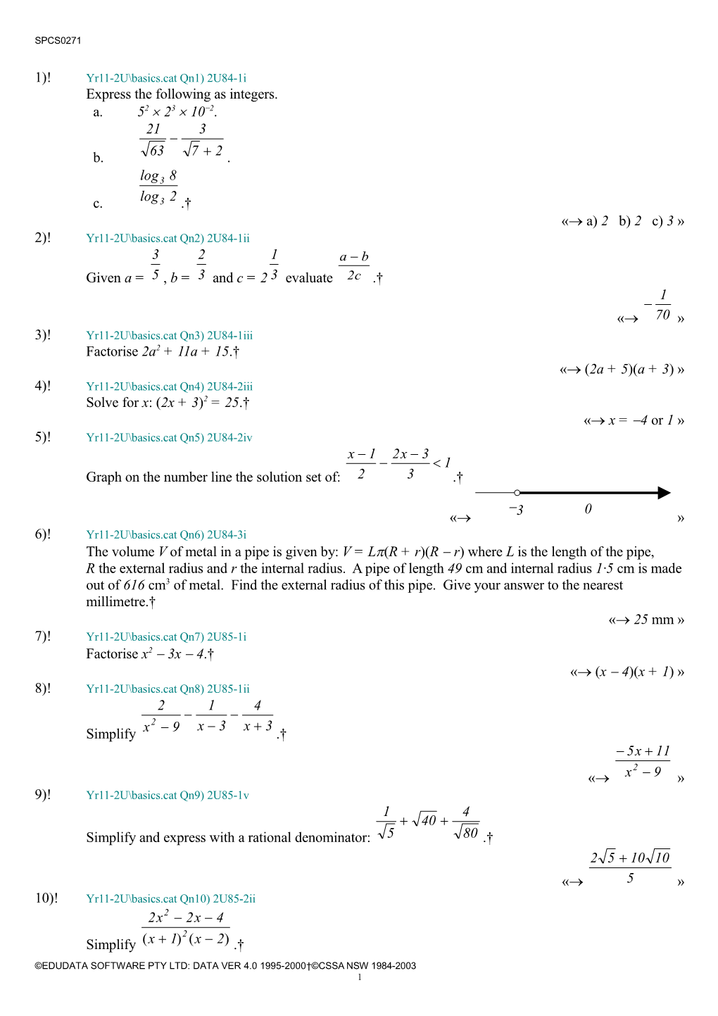 Express the Following As Integers