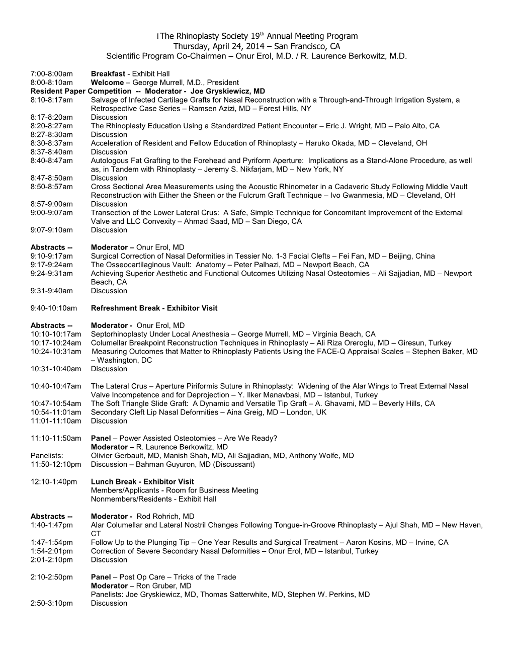 The Rhinoplasty Society 19Th Annual Meeting Program