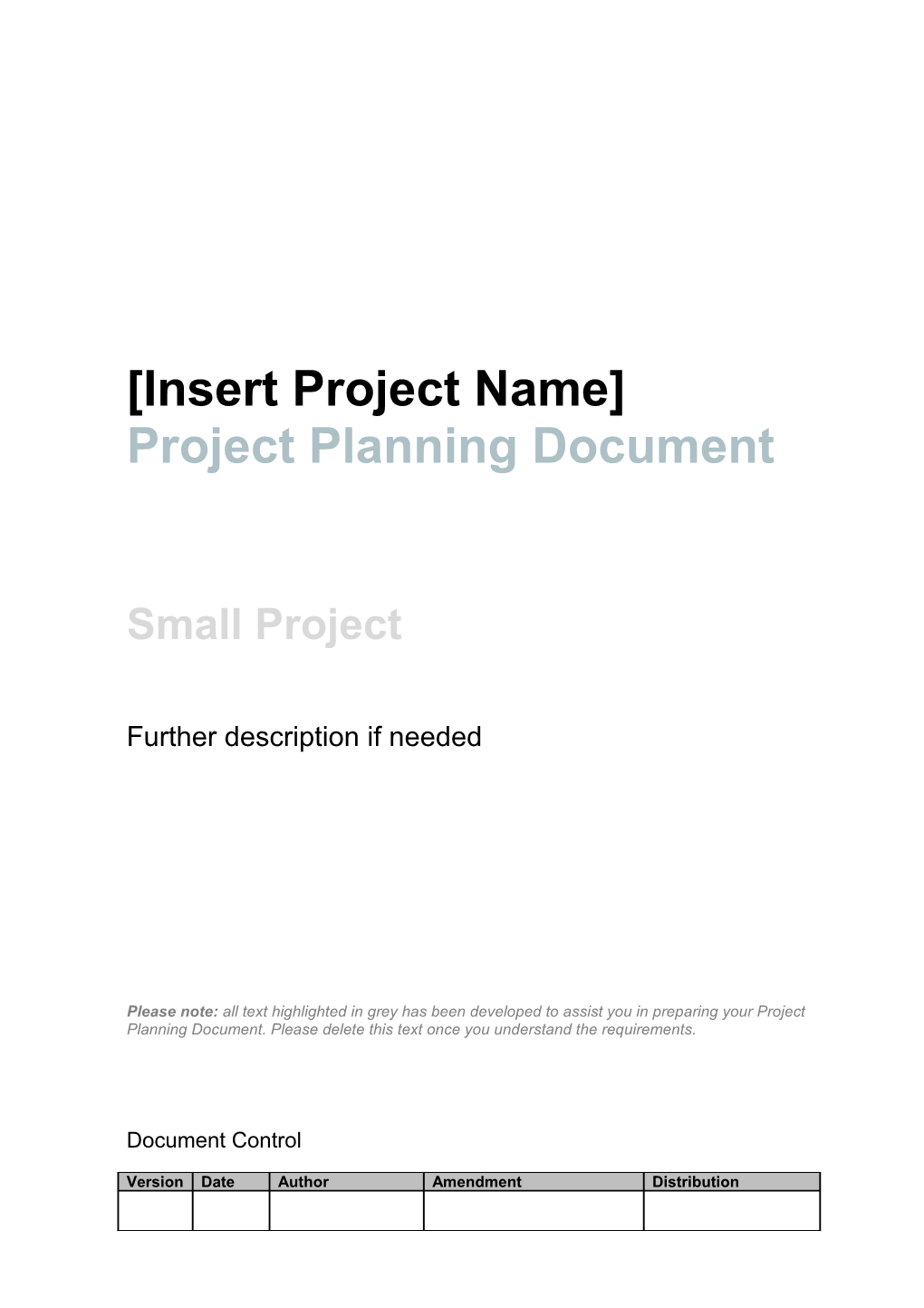 Project Planning Document Template Small Project