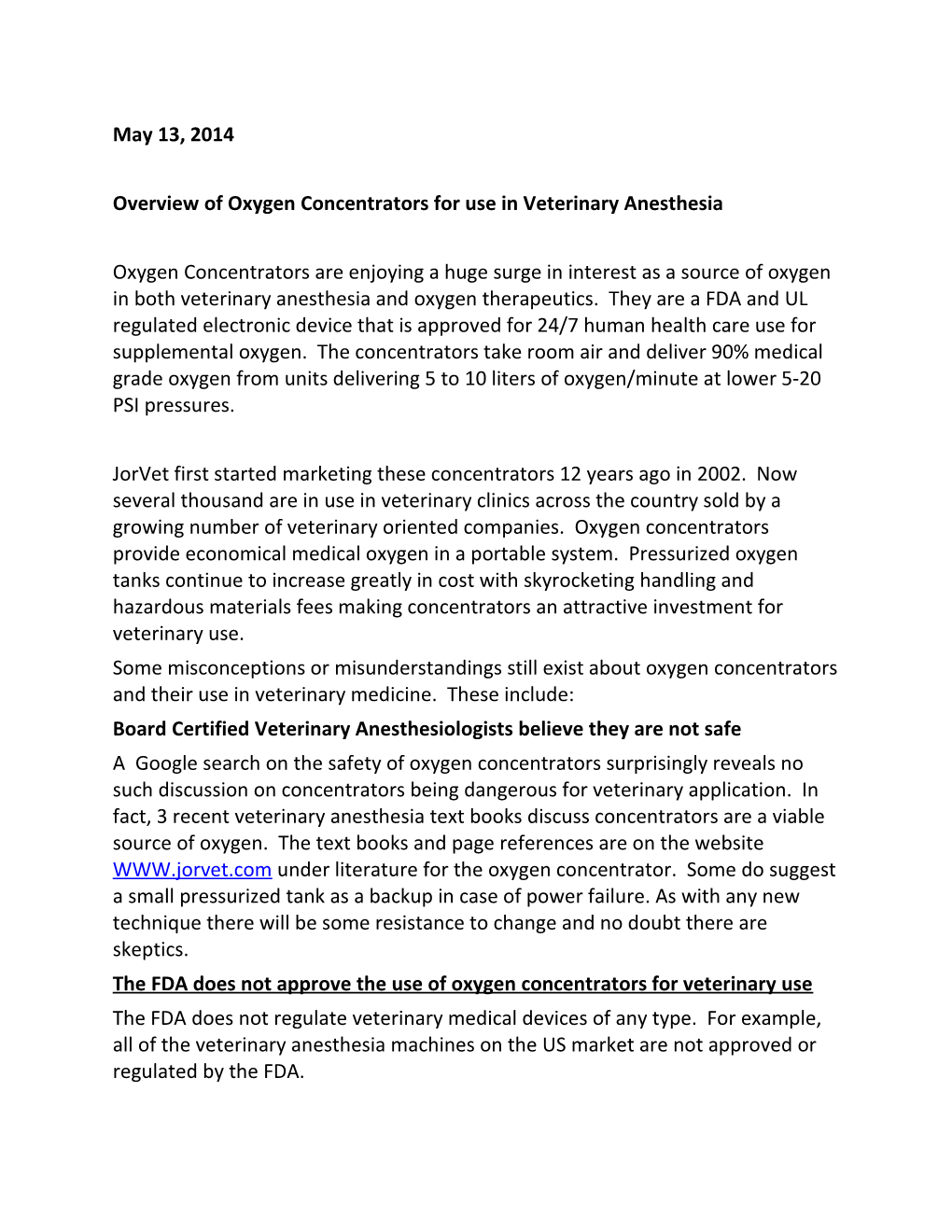 Overview of Oxygen Concentrators for Use in Veterinary Anesthesia