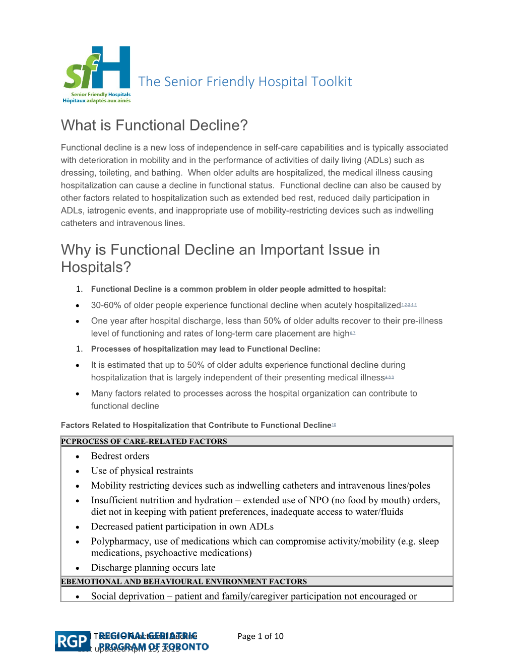 The Senior Friendly Hospital Toolkit