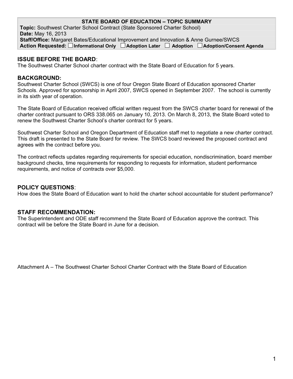 State Board of Education Topic Summary s10