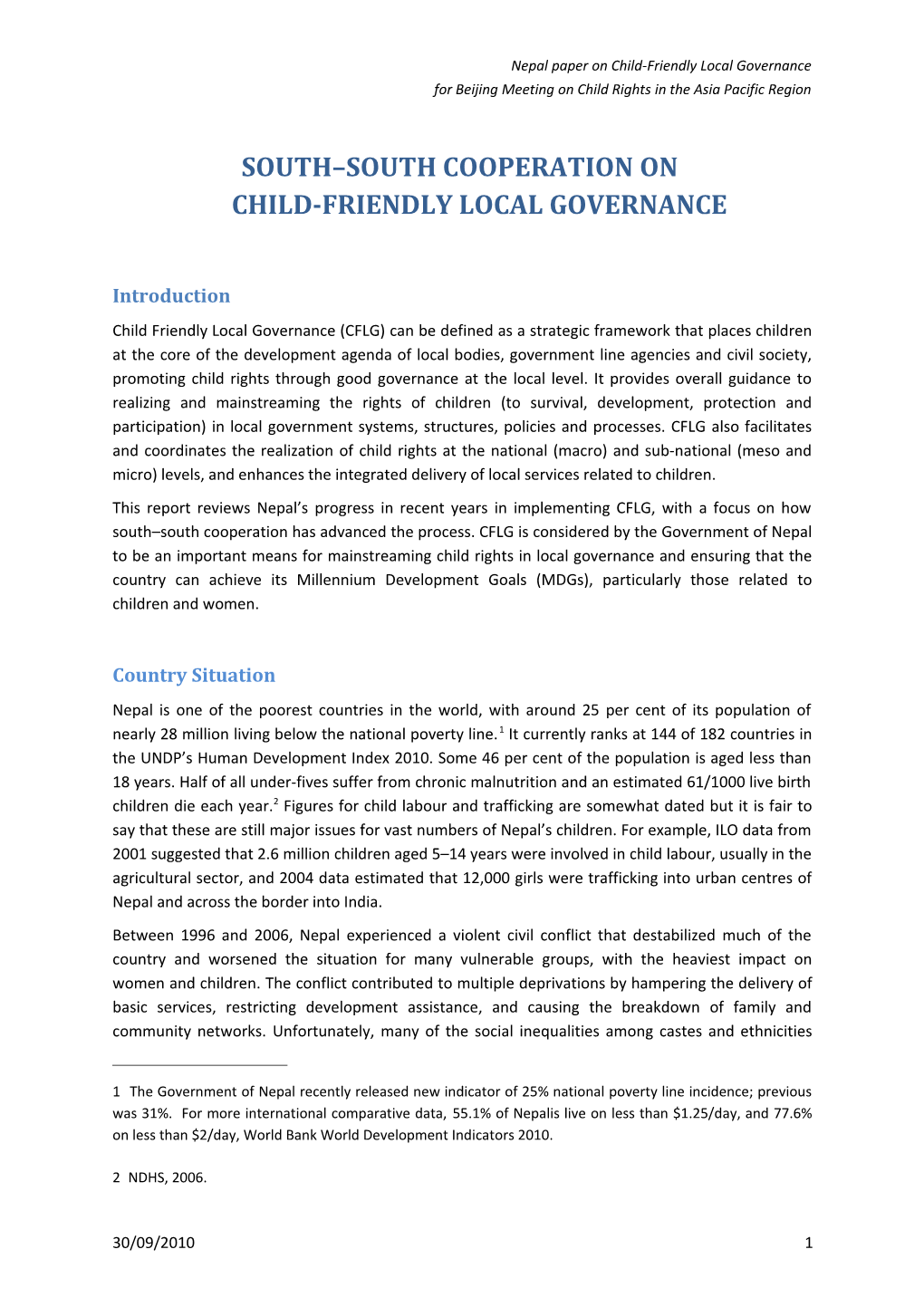 South South Cooperation on Child-Friendly Local Governance