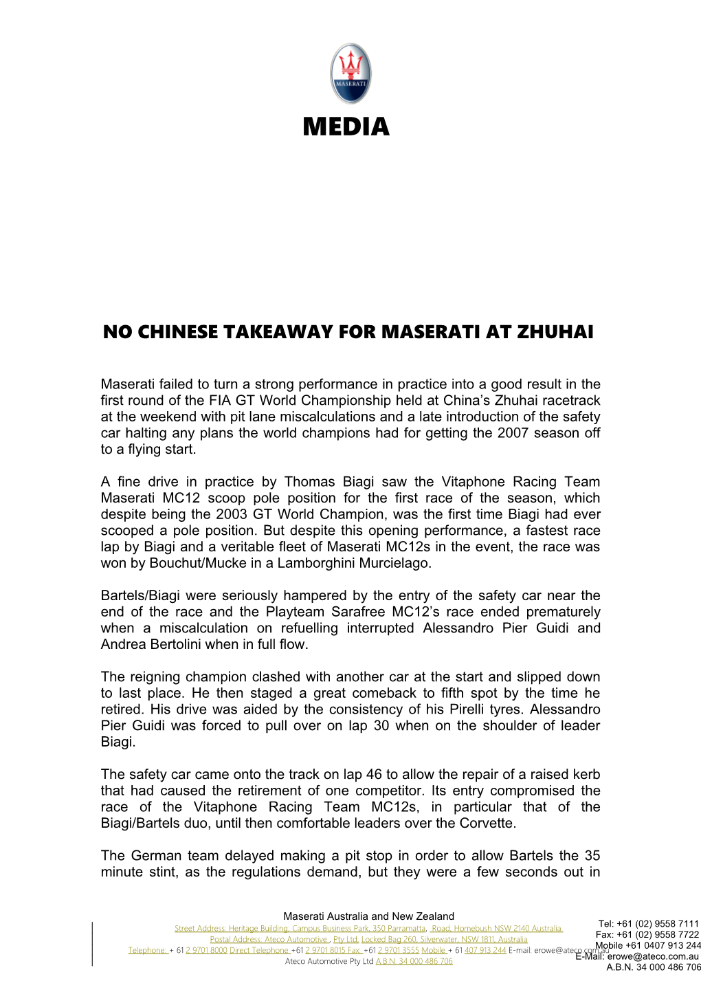 No Chinese Takeaway for Maserati at Zhuhai