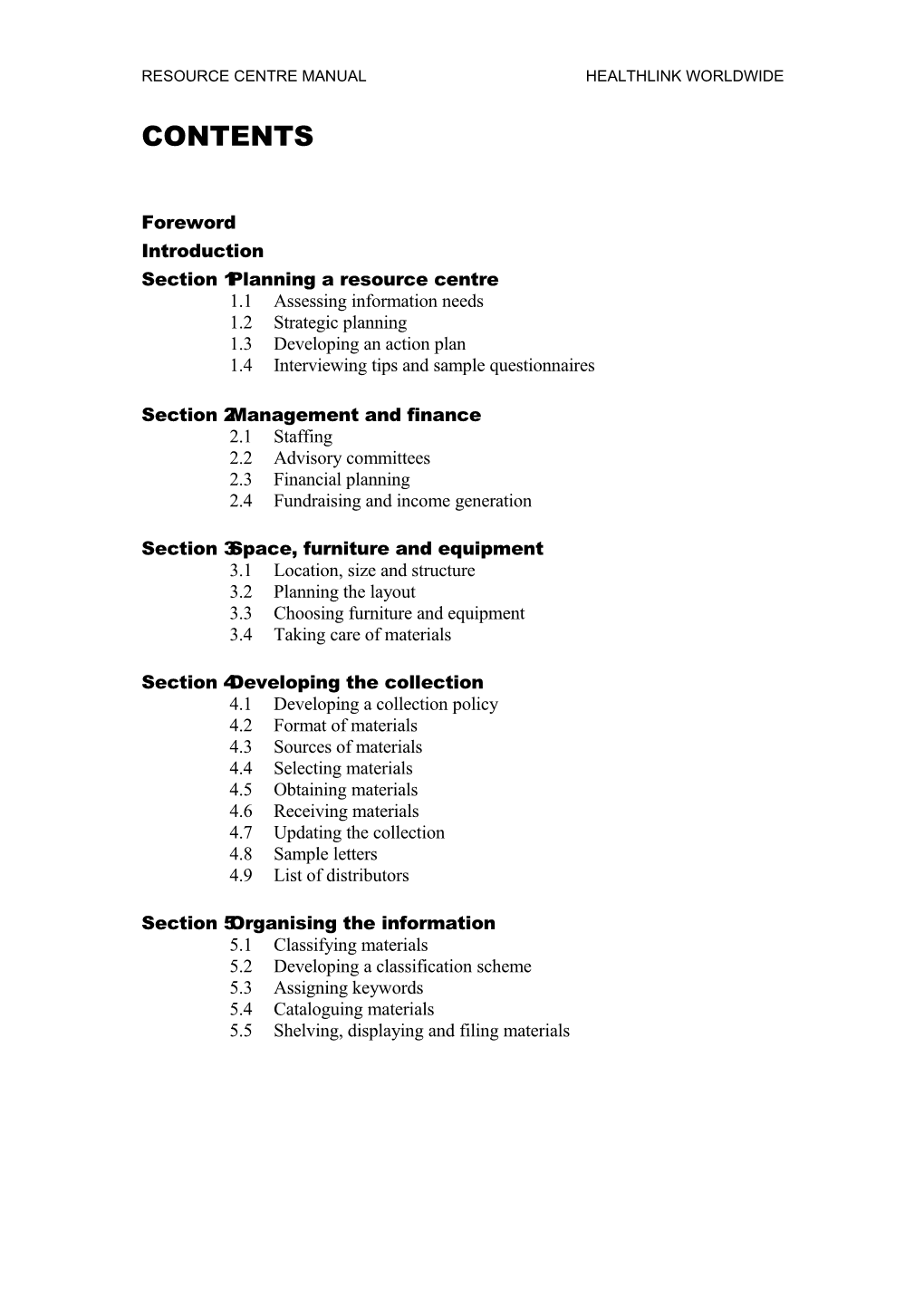 Introduction - Resource Centre Manual: How to Set up and Manage a Resource Centre