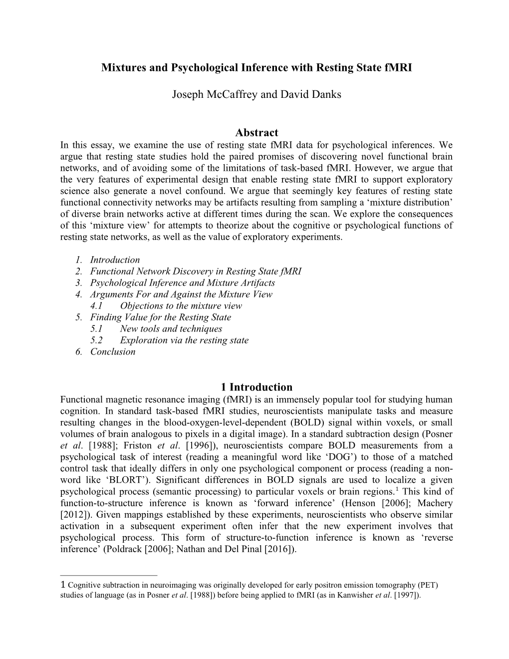 Mixtures and Psychological Inference with Resting State Fmri