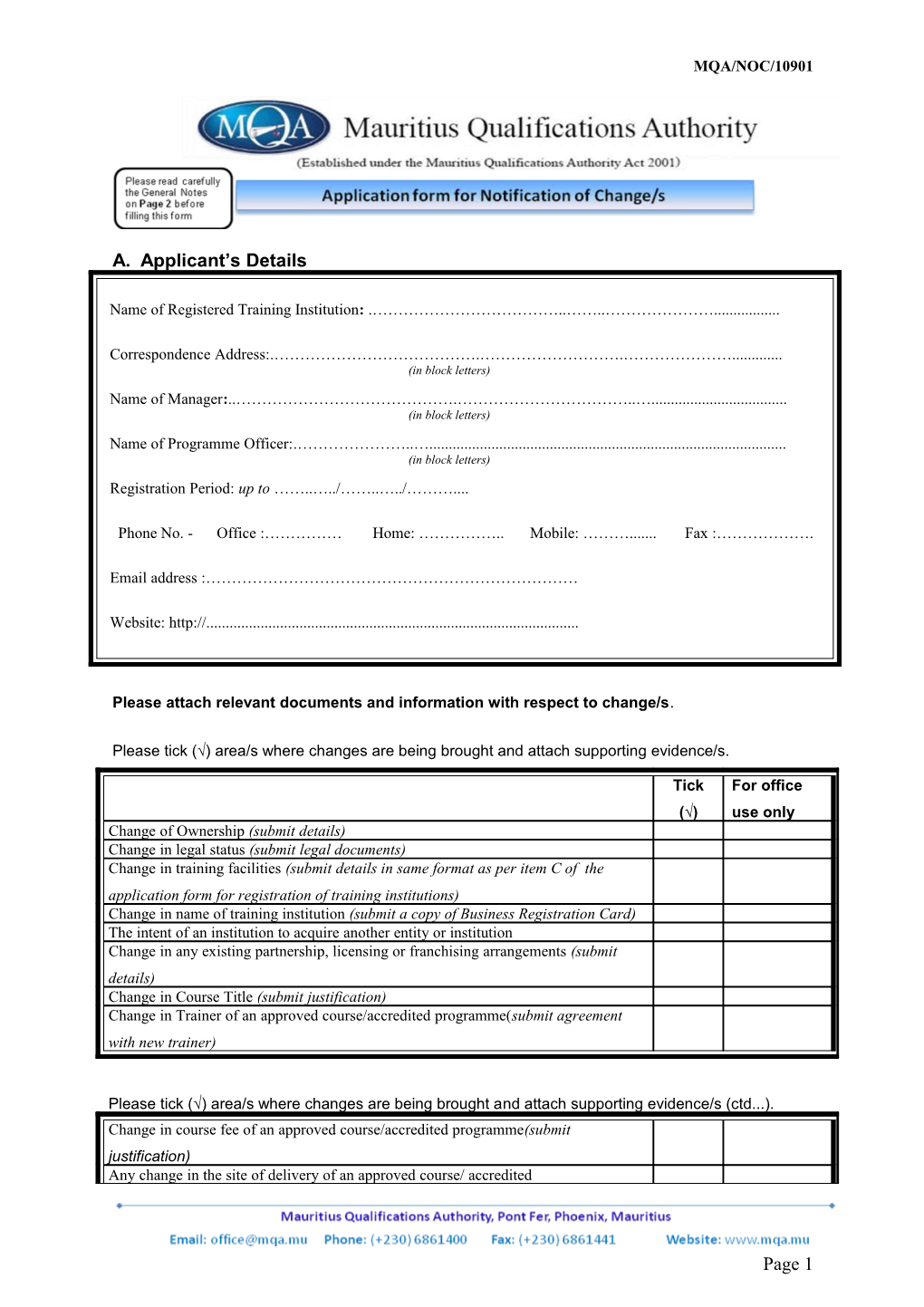 Application Form for Registration As Manager