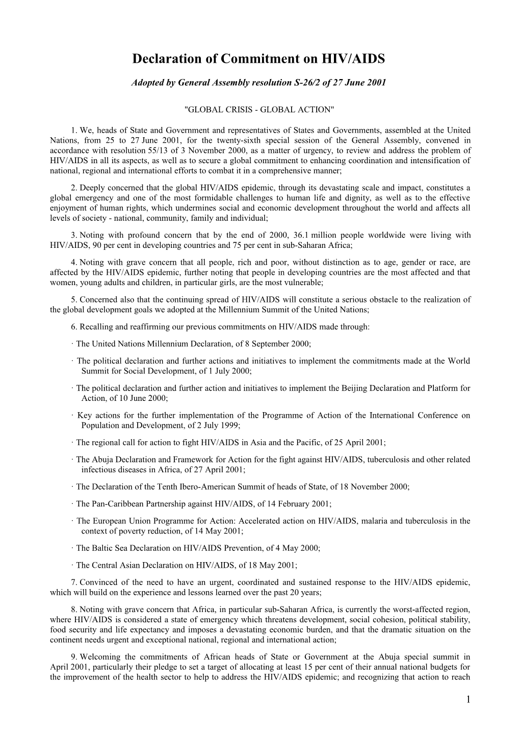 Declaration of Commitment on HIV/AIDS